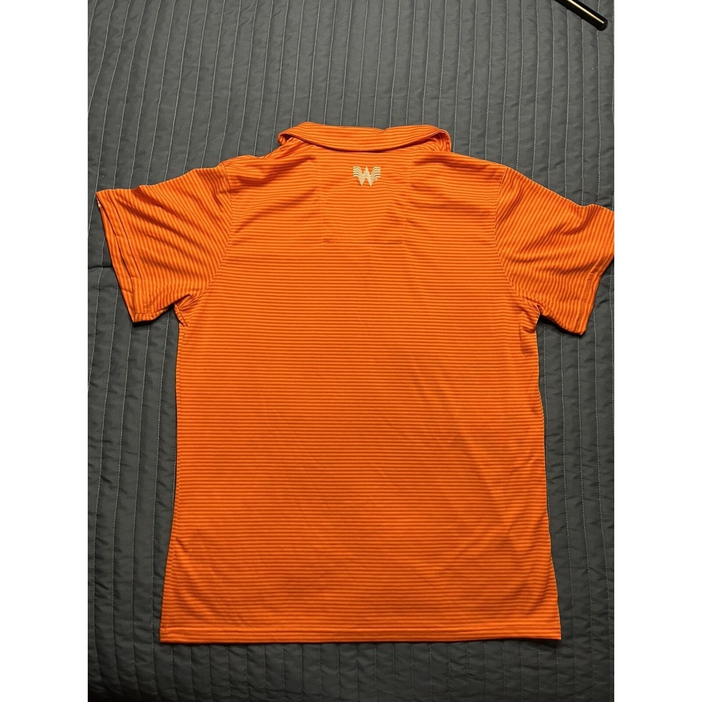 Whataburger Employee Logo Uniform Embroidered Striped Orange Polo Work Shirt Med - Picture 8 of 10
